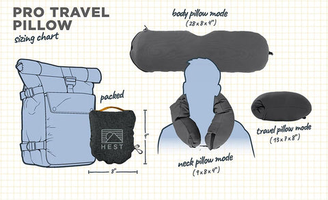 HEST Pro Travel Pillow - 3-in-1 Neck, Body, and Small Travel Pillow