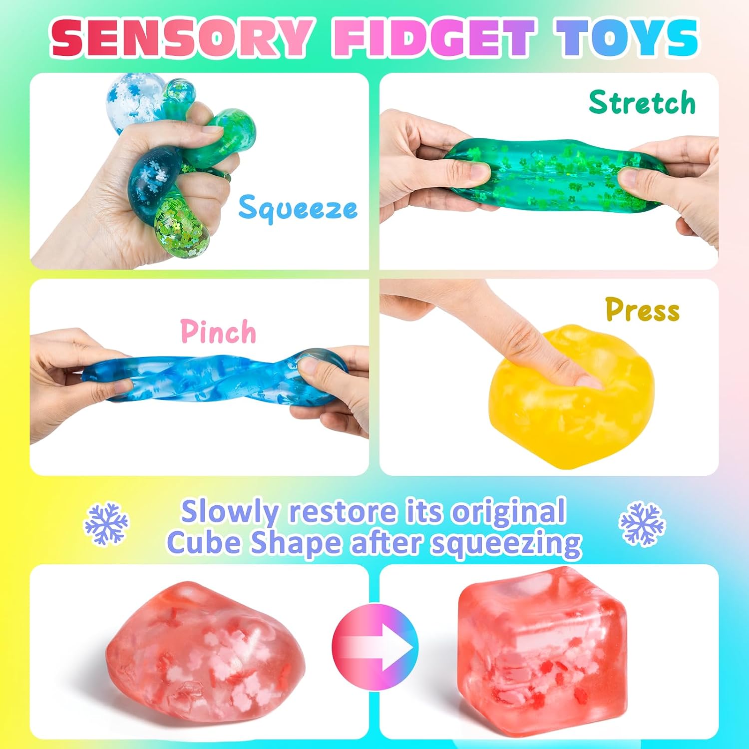 VISCOO 4 Pack Fidget Toy Stress Cube, Slow Rise Stress Balls Cube Squishy