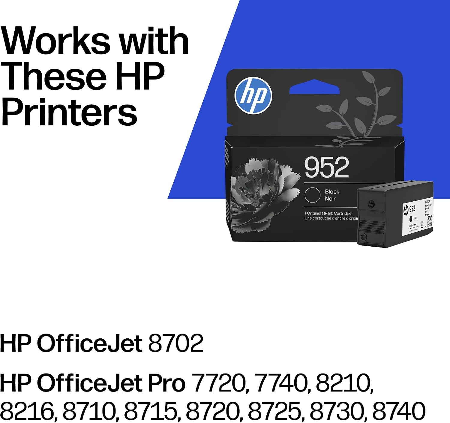 HP 952 Black Ink Cartridge | Works with OfficeJet 8702, Pro 7720, 7740, 8210, 8710, 8720, 8730, 8740 Series | F6U15AN