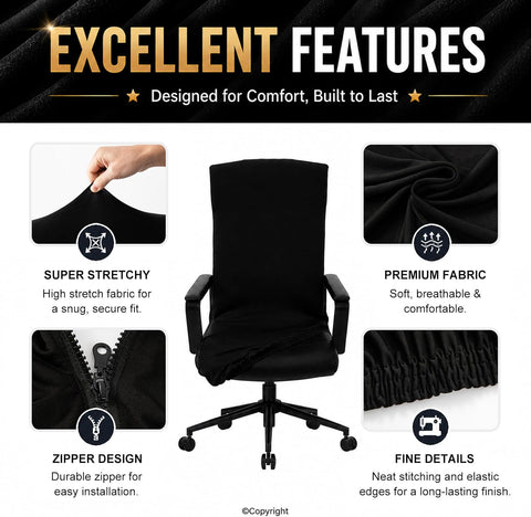 Water Resistant Stretch Computer Office Chair Cover with Durable Zipper Universal Washable Removable Spandex Rotating Boss Chair Slipcovers Anti-dust Soft Desk Chair Seat Protector for Dogs Cats Pets