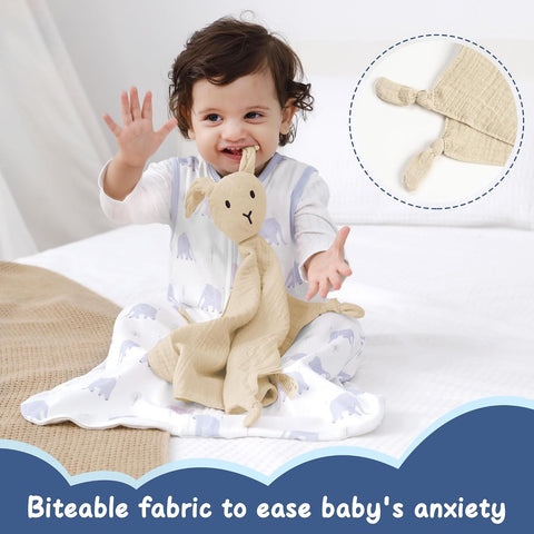 ZIGJOY Muslin Cotton Loveys for Babies Bunny Baby Security Blanket, Khaki