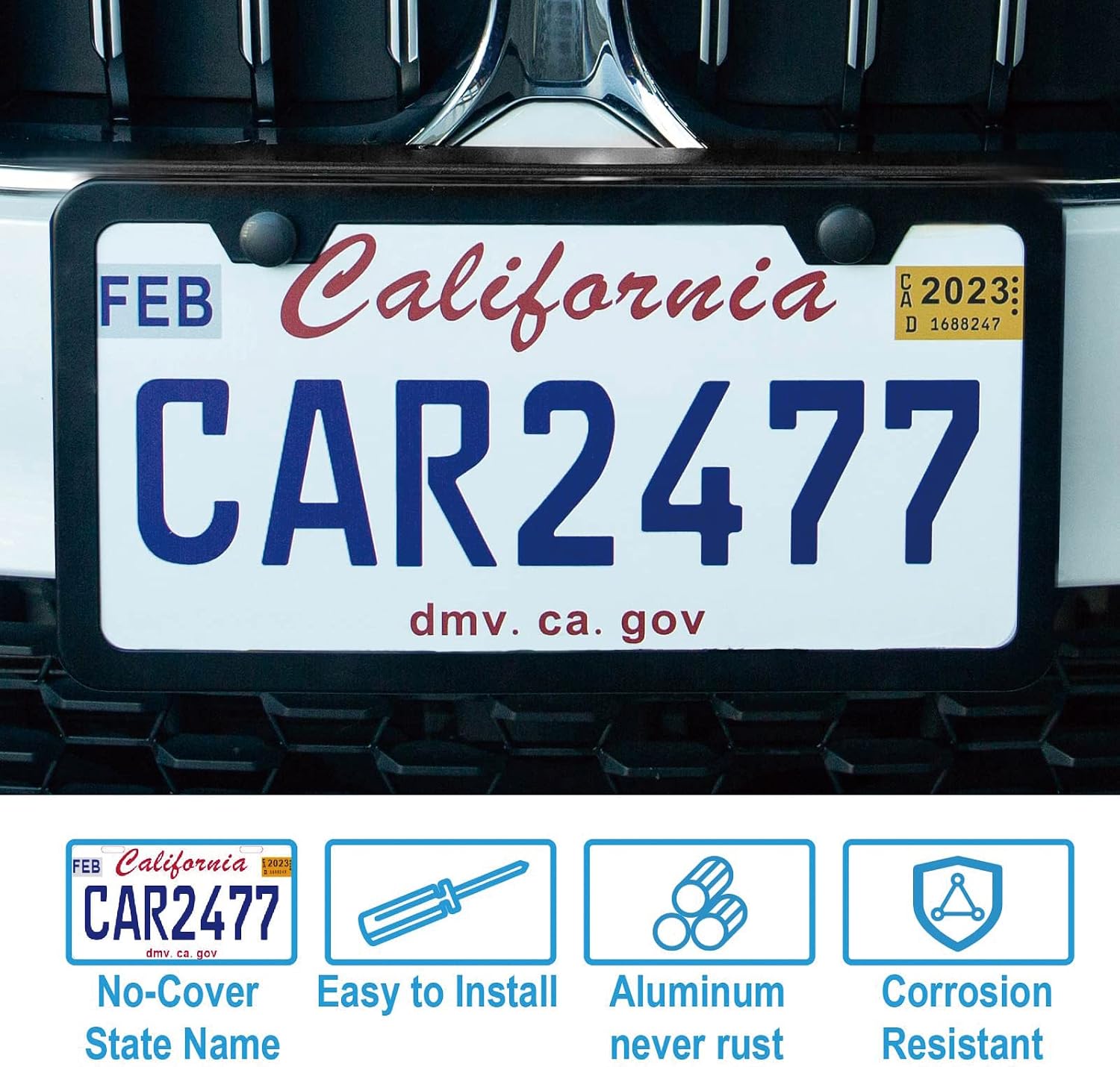 2PCS Premium Matte Black License Plate Frames, Solid Rust-Proof Aluminum Holder with 2 Holes, Universal Car Frame for Women and Man, Including Screws, by Lengnoyp.