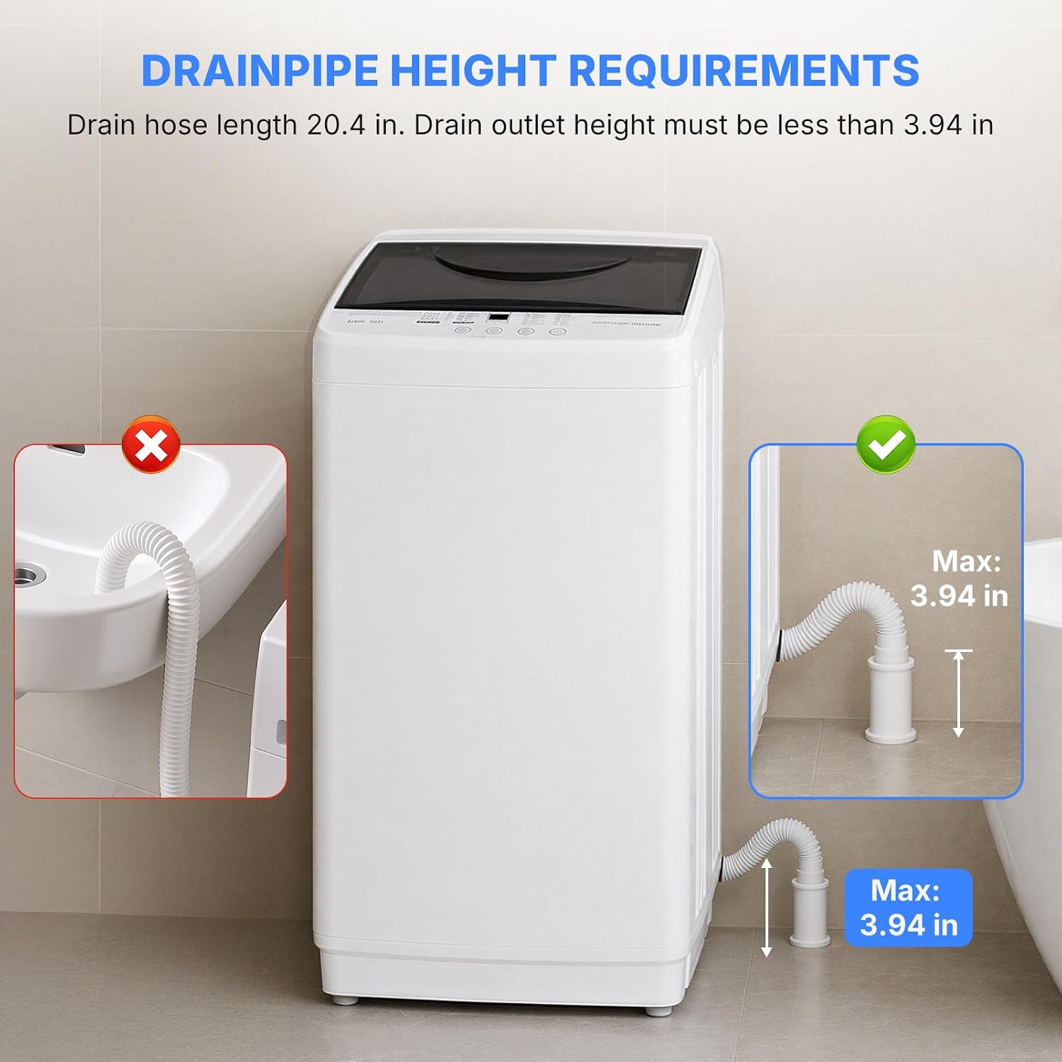 Portable Washing Machine, 1.06 Cu.Ft. Full-Automatic Laundry Machine with Child Safety Lock, 10 Wash Cycles & 3 Water Levels, 7.7 LBS Compact Washer for Apartment Dorm RV Camping, White