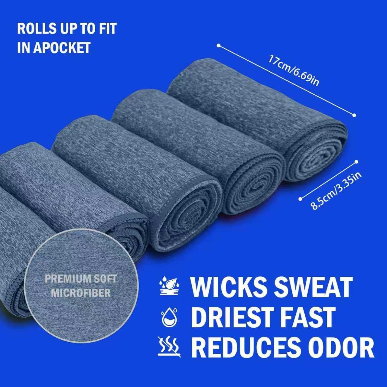 Microfiber Quick Dry Gym Towel, Lint Free Odor-Free Absorbent Fiber, Fast Drying, Men & Women Workout Gear for Body Sweat, Working Out, Towels (Blue, 5Pack - 16 * 27Inch)