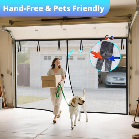 Garage Door Screen For 2 Car 12x9FT, Magnetic Screen Garage with Retractable Fiberglass Mesh and Heavy Duty Weighted Bottom, Easy Assembly & Pass, Hands Free Screen Door w/ 44 Magnets for Garage/Patio