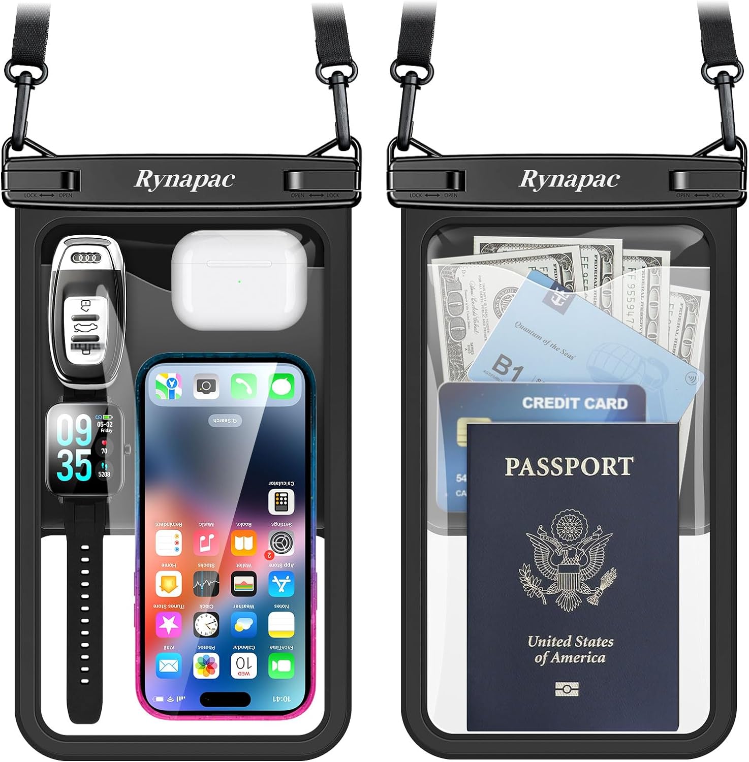 Rynapac Large Waterproof Phone Pouch Up to 10", 2 Pack IPX8 Protector Pouch