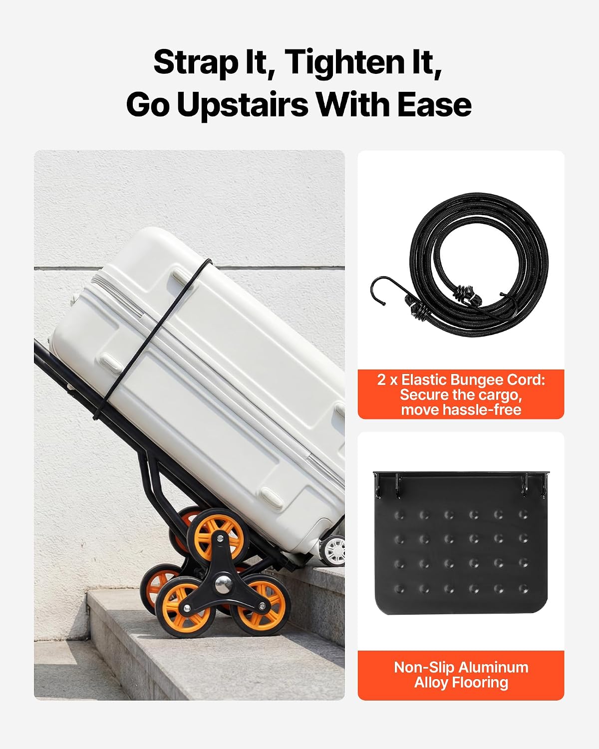 VEVOR Stair Climbing Cart 440 lbs, 330 lbs Stair-Climbing Capacity, Heavy-Duty Folding Trolley Cart with Telescoping Handle, 6 Wheels and 2 Bungee Cords for Home, Groceries, Warehouse