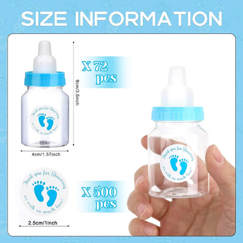 72 Pieces of Mini Baby Shower Milk Bottles Favors for Baby Shower White Plastic Mini Bottles Party Favors Boy Party Games Decorations (Blue)