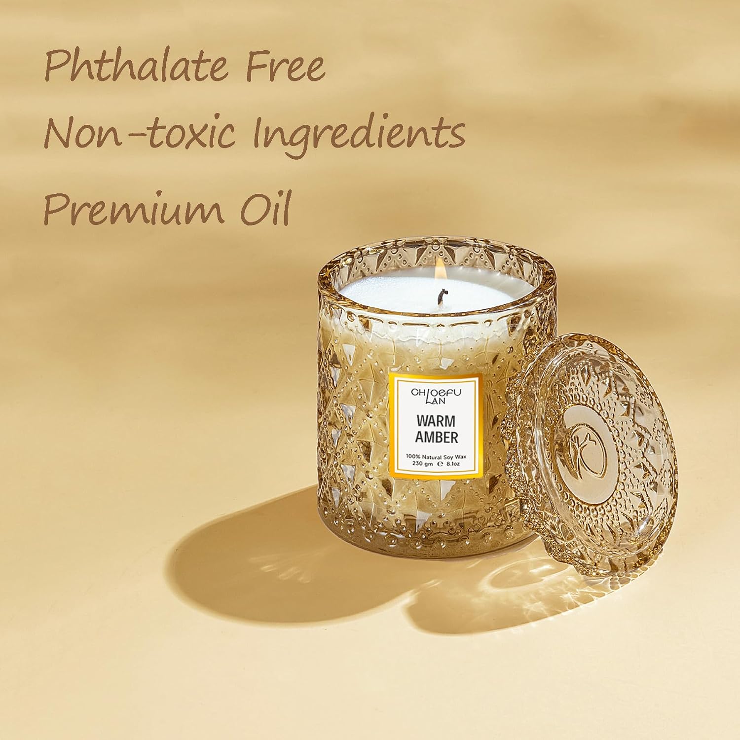 Chloefu LAN Amber Candles, Luxury Candle for Home Scented, Long Burning Time, Holiday Gifts, All Natural Soy Wax Decorative Candles, Scented Candle Gifts for Men&Women, 8.1oz
