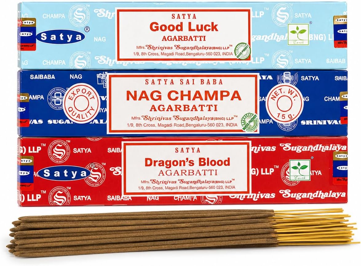 3 Packs Original Satya Sai Baba Nag Champa Incense Sticks Joss Insence - Insense 15g Box NagChampa Agarbatti (Golden Sandalwood)