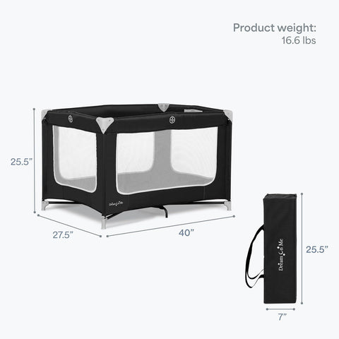 Dream On Me Zodiak Portable Playard, Compact for Travel, Carry Bag, Black