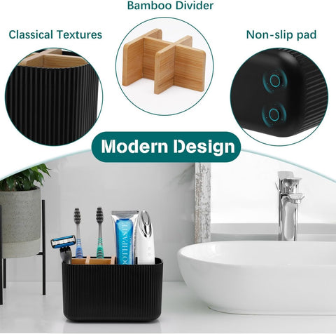 GFWARE Black Toothbrush Holder, 5 Slots Bathroom Organizers and Storage
