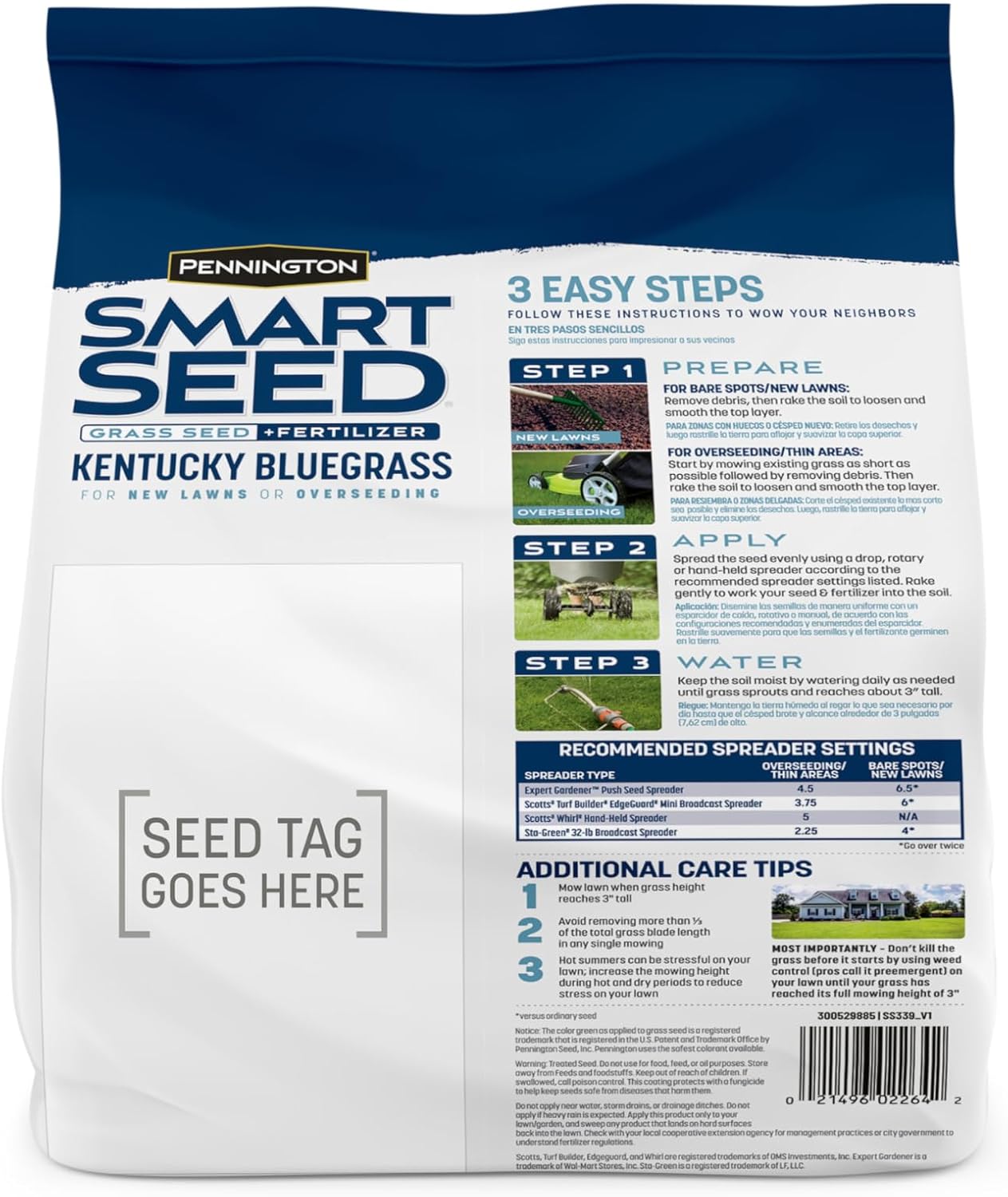 Pennington Smart Seed Kentucky Bluegrass Blend, Grass Seeds for Lawn, 3lb