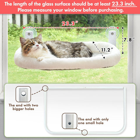 AMOSIJOY Cordless Cat Window Perch with Cushion Bed Metal Frame, L White