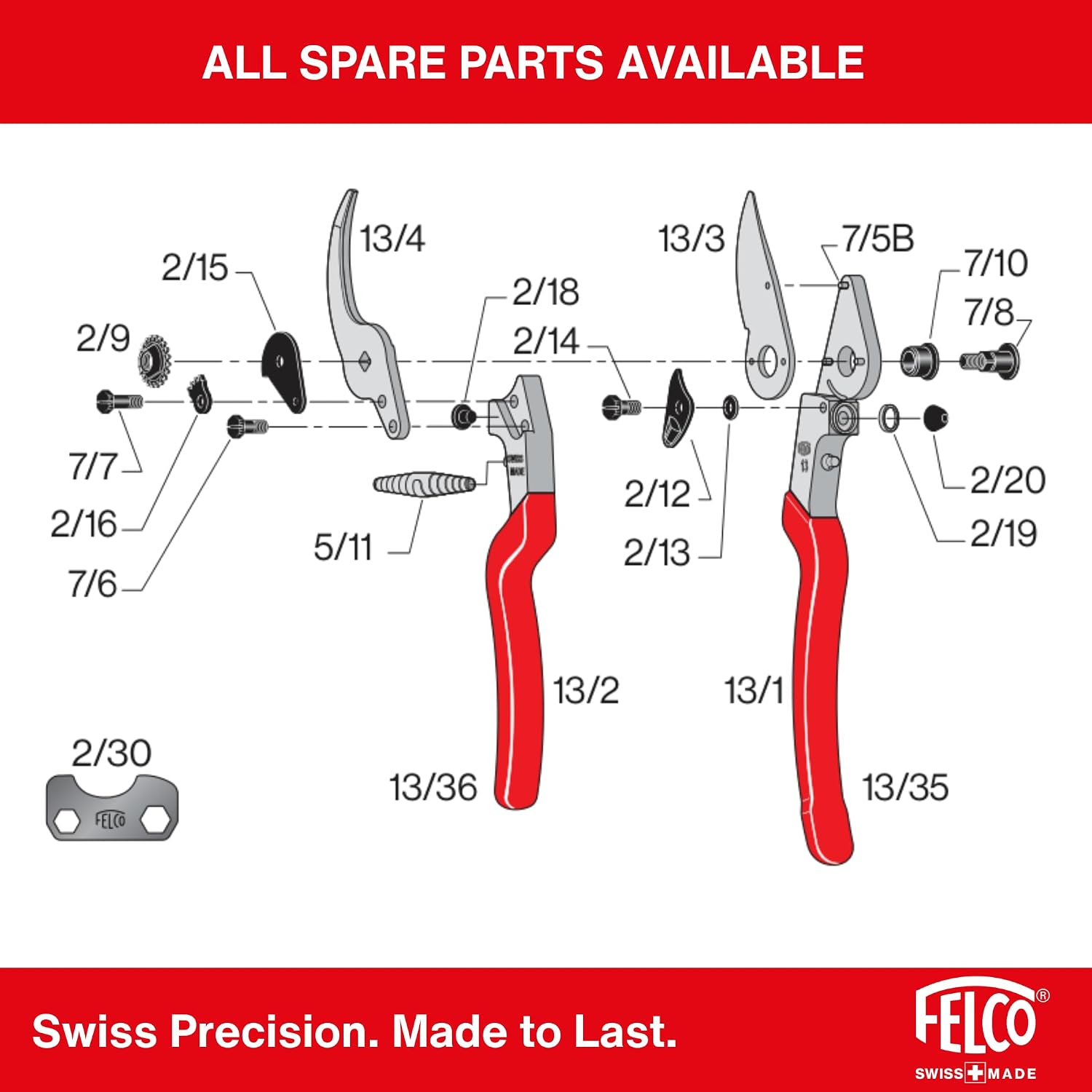 Felco F-13 Pruning Shears – 10.6" Garden Clippers with Dual-Hand Use & 30mm Cut | Hand Pruners for Gardening | Garden Tool Cutter with Bypass & Anvil Blades, Forged Aluminum Handle, Large Hand Fit