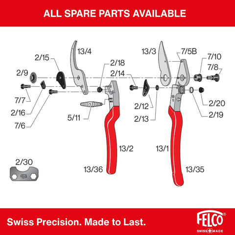 Felco F-13 Pruning Shears – 10.6" Garden Clippers with Dual-Hand Use & 30mm Cut | Hand Pruners for Gardening | Garden Tool Cutter with Bypass & Anvil Blades, Forged Aluminum Handle, Large Hand Fit