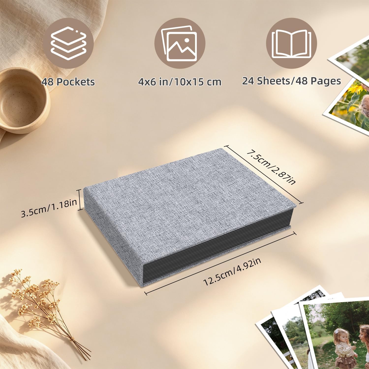 Popotop Photo Album 4x6 48 Pockets for Wedding Gifts,Linen Hardcover Picture Albums for Family Anniversary Baby Vacation Pictures