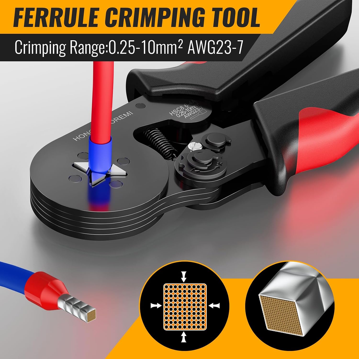 Ferrule Crimping Tool Kit,Wire Ferrule Kit Crimper Connectors，4 corners Self-adjustable AWG23-7 gauge 1800PCS Ferrules Electrical Terminal，Crimpers Tools Pin Terminals Ratchet Pliers for Audio,Car,DIY