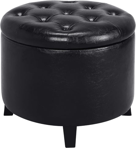 Convenience Concepts Designs4Comfort Storage Ottoman, Black Faux Leather