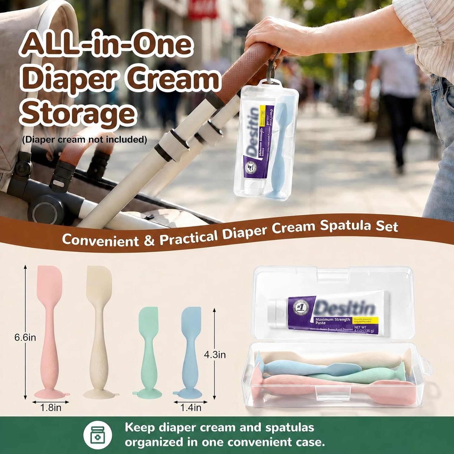 4-Pack Diaper Cream Spatula Set & Case, Ergonomic Baby Butt Paste Spatula