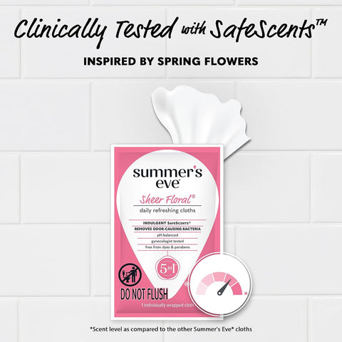 Summer's Eve Refreshing Feminine Wipes, Sheer Floral, 12 Count