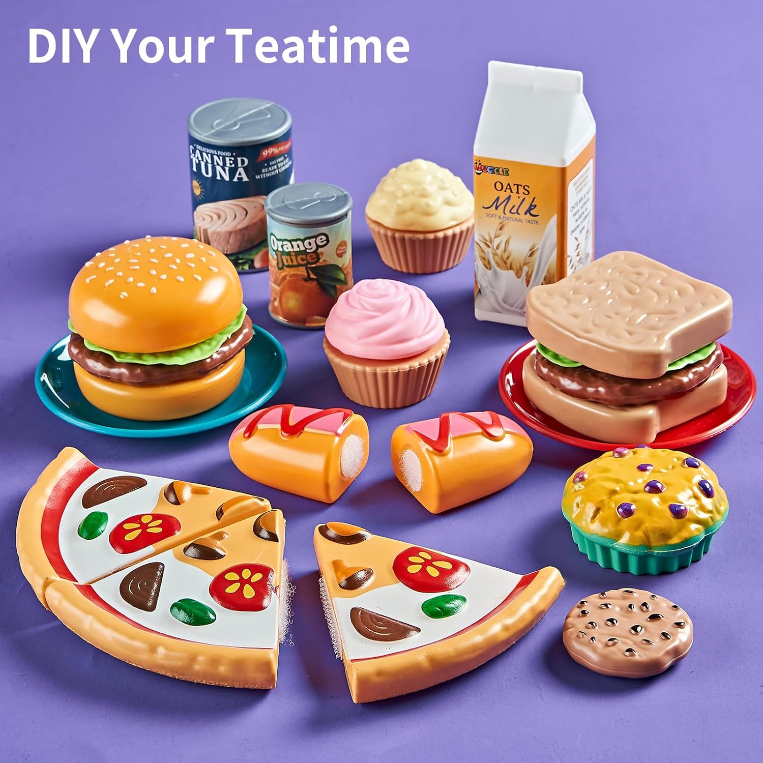 LAUGIGLE Pretend Play Food for Kids Kitchen, 78Pc Cutting Toy Food with Storage Bag