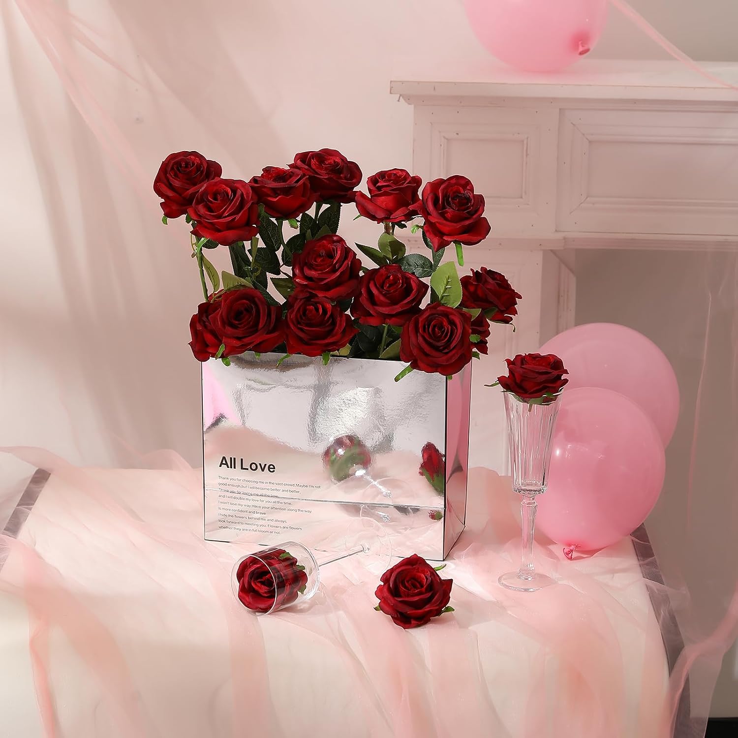 Hawesome 12PCS Artificial Silk Flowers Realistic Roses Bouquet Long Stem for Home Wedding Decoration Party (Burgundy, 12Pcs Flowers)