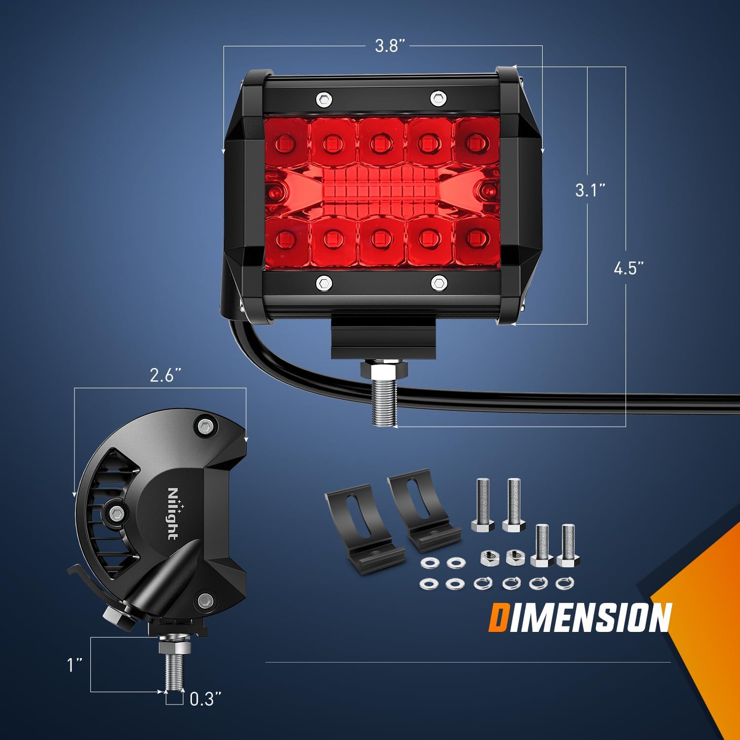 Nilight 4 inch LED Light Pod Red Triple Row 2PCS 60W Flood Spot Combo Driving Fog Lights Fishing Hunting Emergency Safety Signal Deck Trailer Lighting for UTV Pick-up Van Boat Tractor