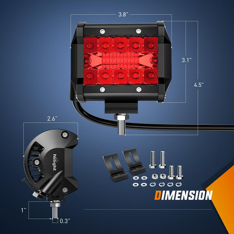 Nilight 4 inch LED Light Pod Red Triple Row 2PCS 60W Flood Spot Combo Driving Fog Lights Fishing Hunting Emergency Safety Signal Deck Trailer Lighting for UTV Pick-up Van Boat Tractor