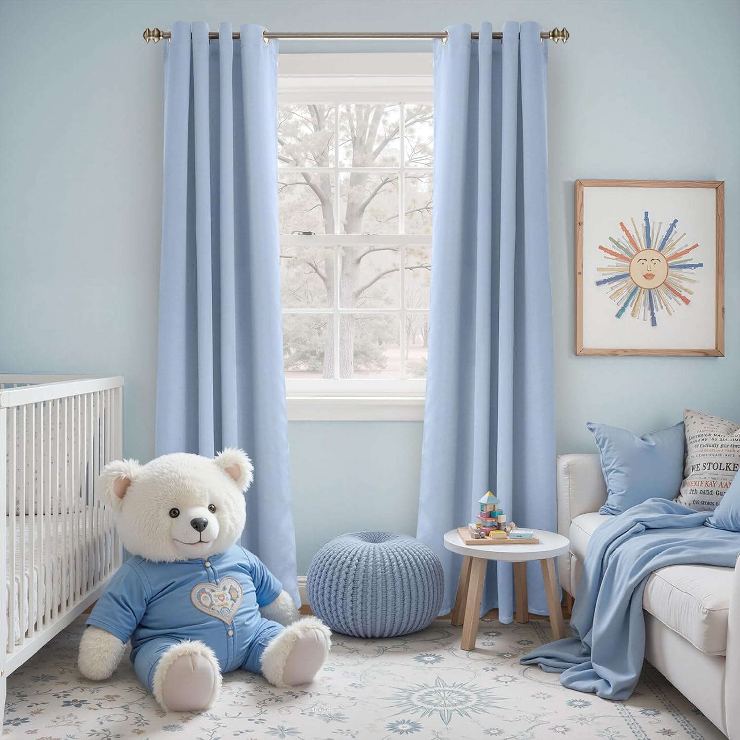 YoungsTex Light Blue Blackout Curtains 84 Inches Long for Living Room - Thermal Insulated with Grommet Darkening Window Treatments Privacy for Kids Boy Nursery Bedroom, 2 Panels, 52 x 84 Inch