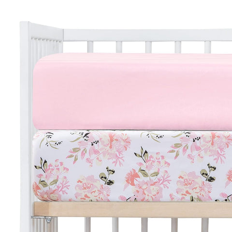 Crib Sheets Girl 2 Pack Set, 2 Pack Toddler Bed Sheets Set, Floral Print Fitted Crib Sheet for Standard Crib & Toddler Mattress