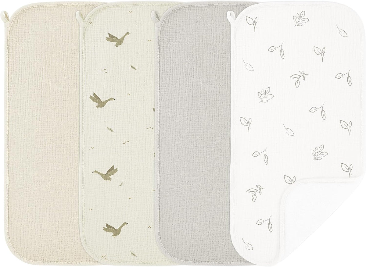Susurration Muslin Burp Cloths, Soft Baby Burping Cloths for Unisex Boys and Girls, Newborn Essentials Large Extra Absorbent Washcloths, 20x10in, 4 Pack