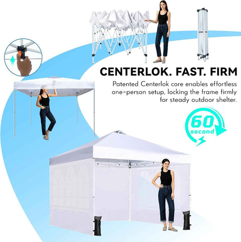 10x10 Pop Up Canopy Tent with 3 Sidewalls & Double Roof Vents