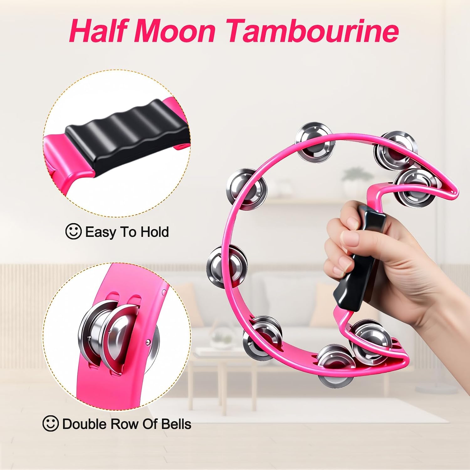 10Pcs Pink Tamborines Musical Instrument Adults, Kids Music Percussion Set