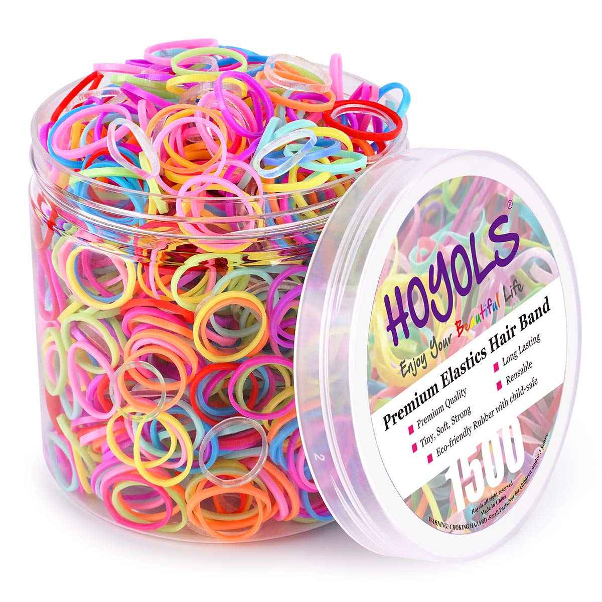HOYOLS Mini Rubber Bands, 1500 Pcs Multicolor Hair Ties for Braids