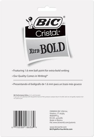 BIC Cristal Xtra Bold Ballpoint Pens, Bold Point, 1.6 mm, 24-Count Pack