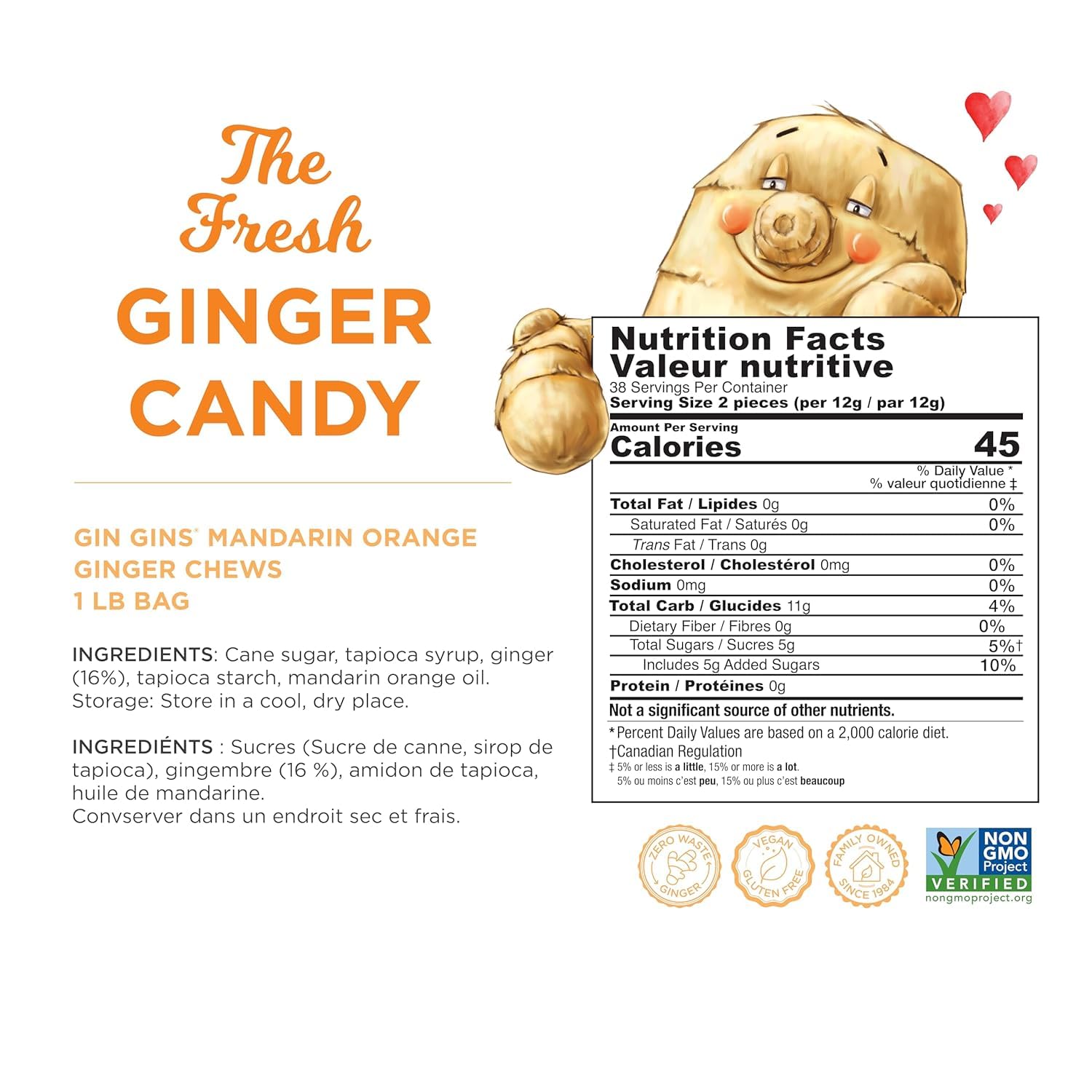 GIN GINS Lemon & Mandarin-Orange Ginger Chew – Variety Pack – 1 lb 2PK