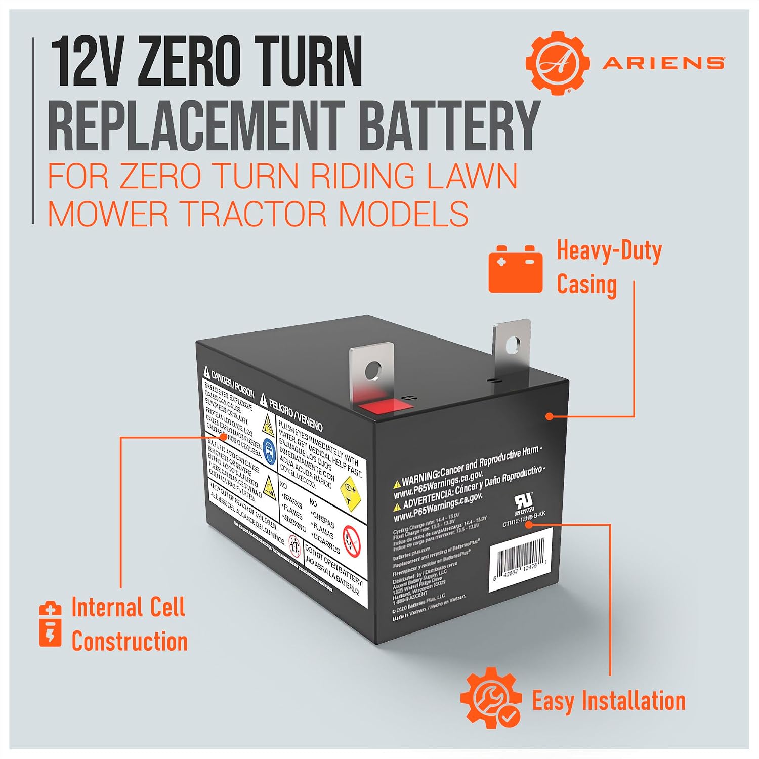 Ariens 12 Volt Mower Battery, Replacement for IKON XD and Edge Zero Turn