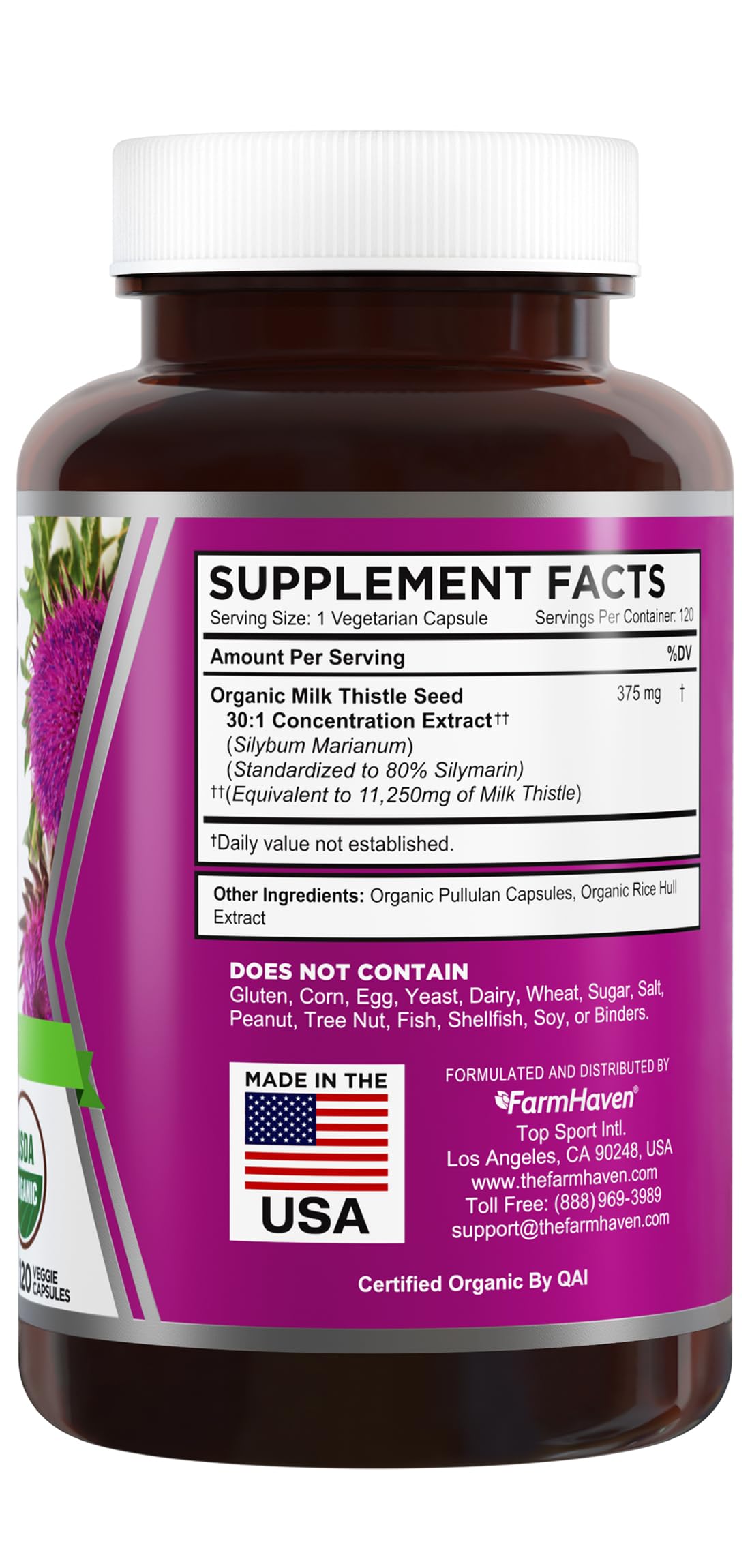 FarmHaven USDA Organic Milk Thistle Capsules |30X Concentrated Seed Extract & 80% Silymarin Standardized - Supports Liver Function and Overall Health | Non-GMO | 120 Veggie Capsules