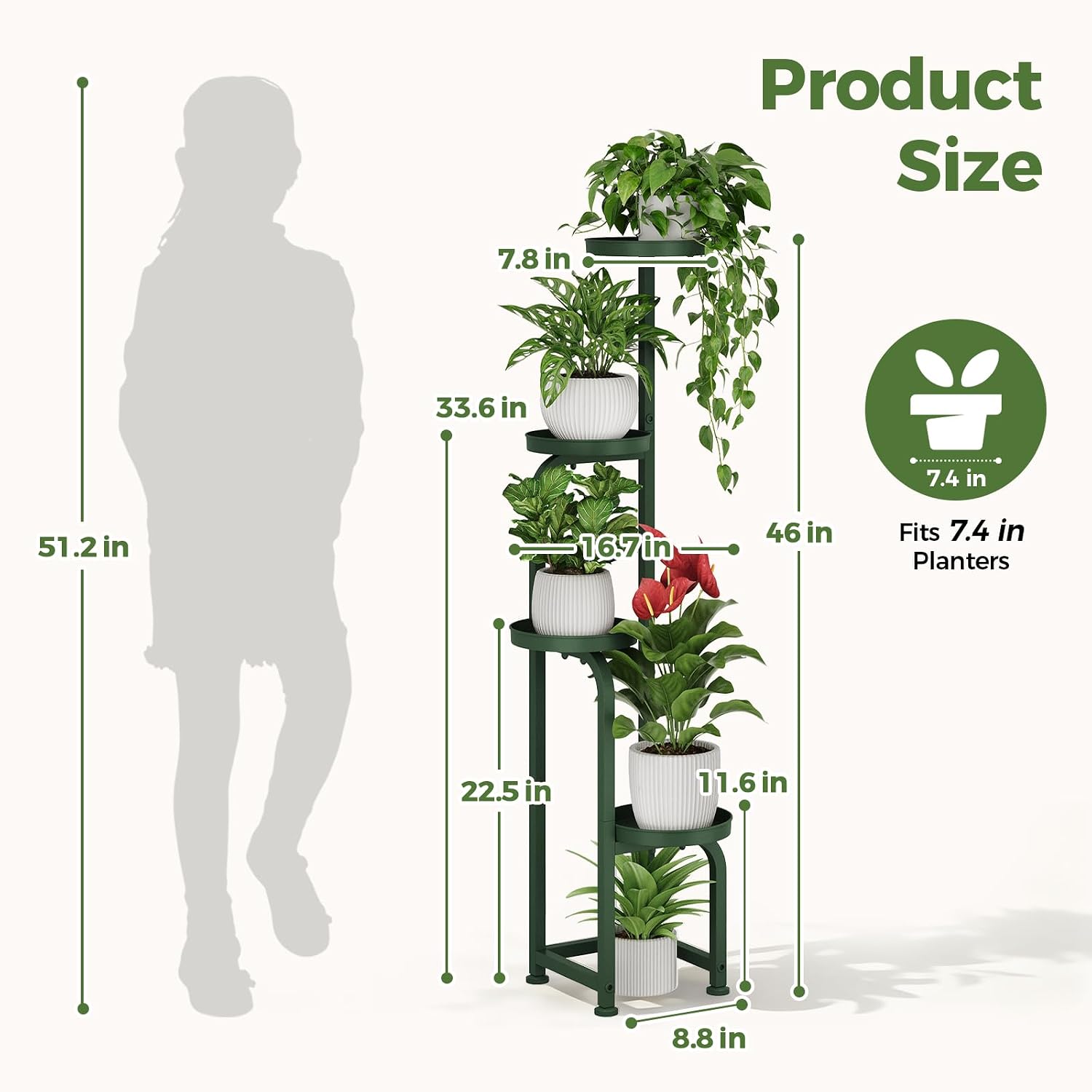 Bamworld Corner Plant Stand Indoor Outdoor Tall Metal Flower Pot Stands