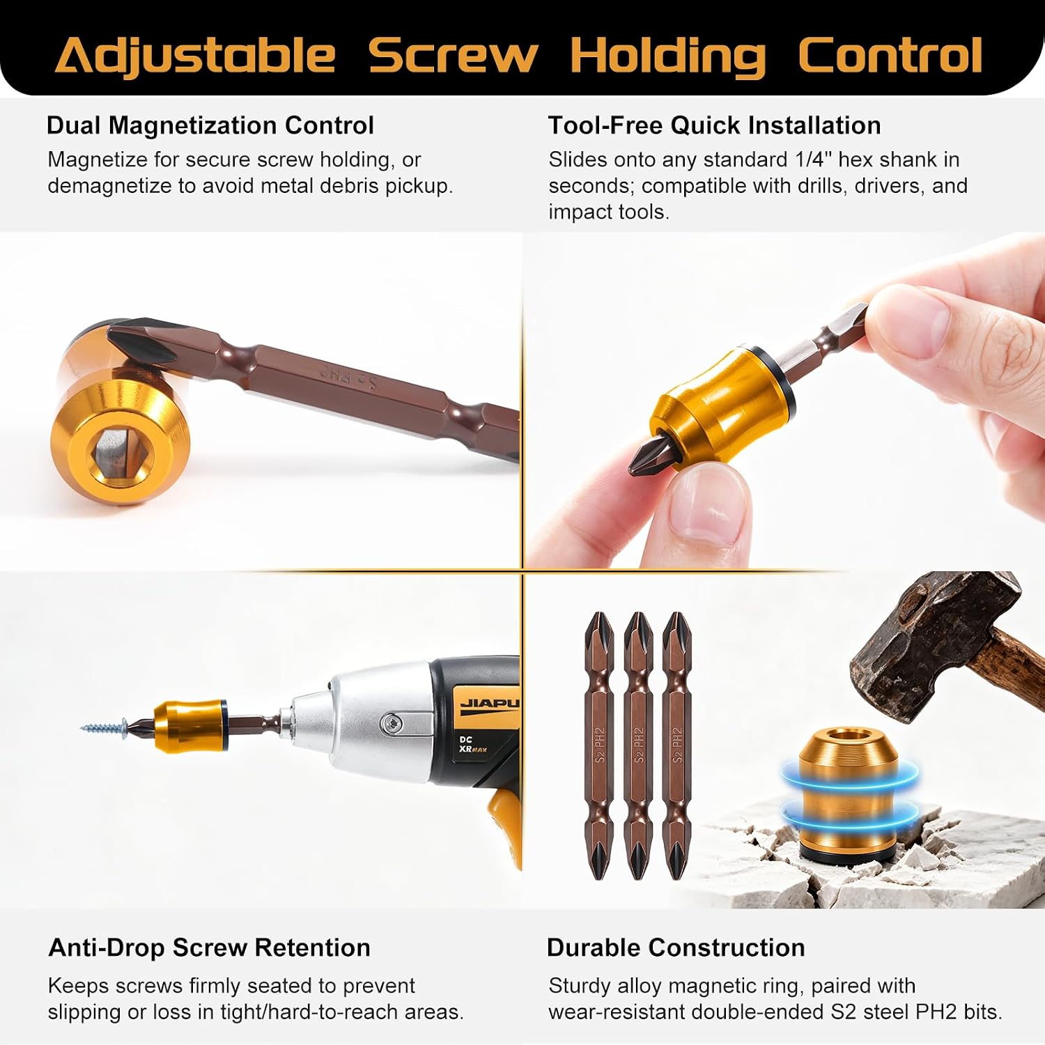 3Pcs Magnetic Bit Holder with 3Pcs PH2 Screwdriver Bits for Drills