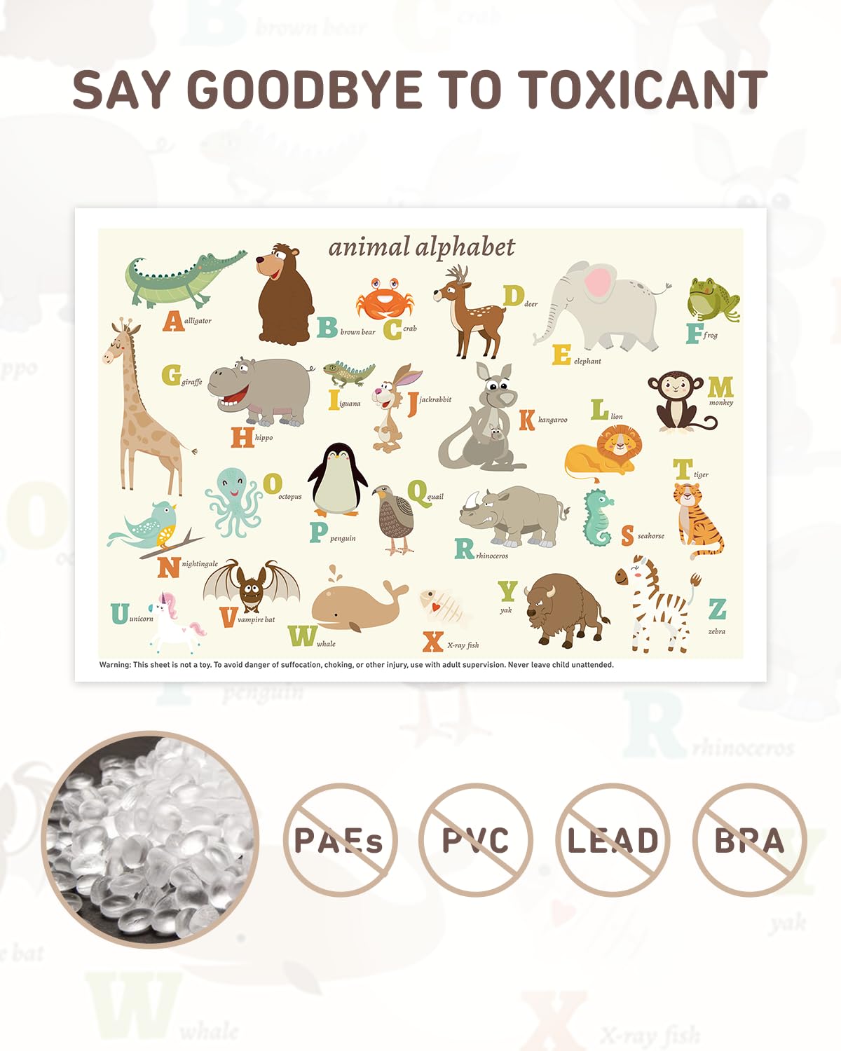 Babebay Disposable Stick-On Placemats for Baby, 40 Pack, Animal Alphabet
