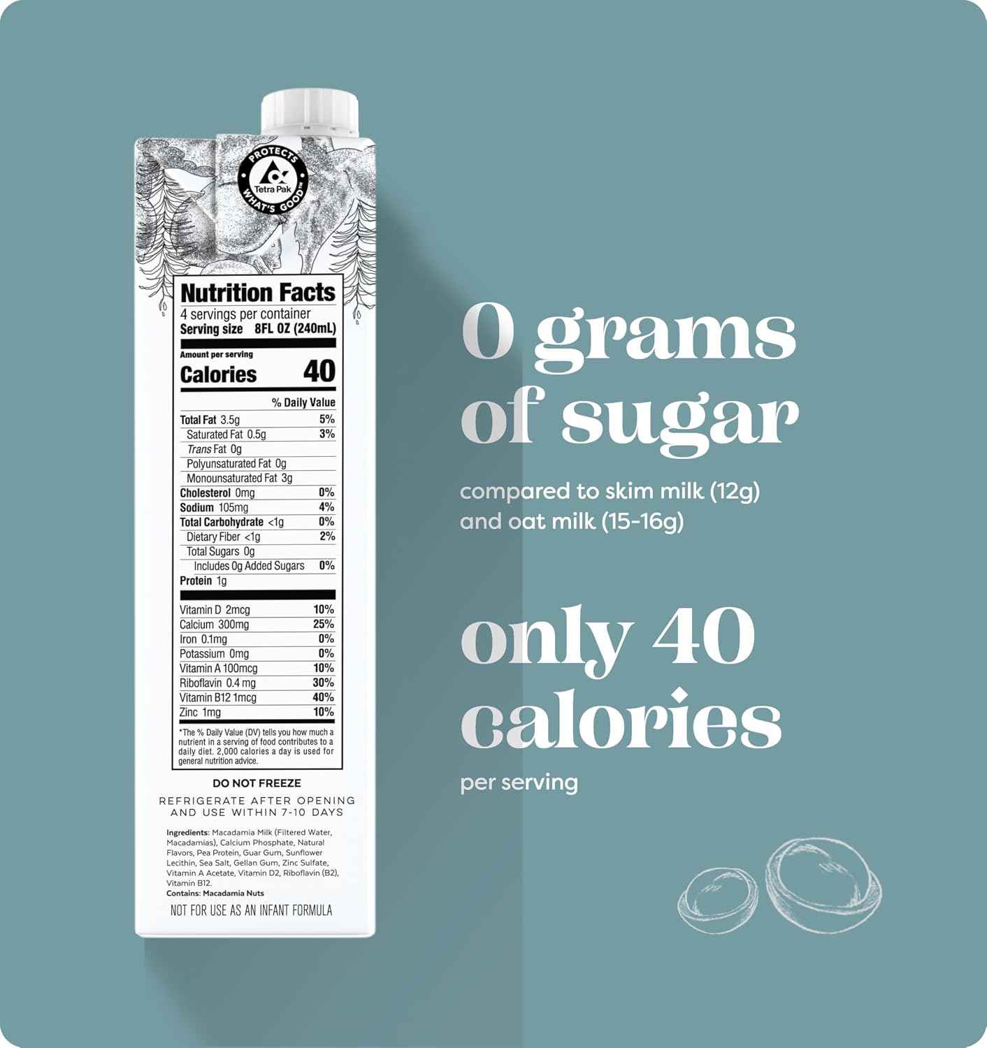 milkadamia Macadamia Milk, Unsweetened, 32 Fl Oz (Pack of 6) | Shelf Stable Plant Based Milk, Dairy Free, Lactose Free, Vegan, Non GMO, Gluten Free, Great for Coffee, Smoothies, and Baking