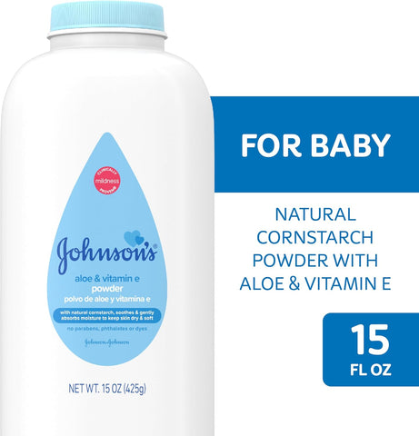 Johnson's Baby Powder with Naturally Derived Cornstarch, Aloe & Vitamin E for Delicate Skin, Hypoallergenic, Free of Parabens, Phthalates & Dyes for Gentle Baby Skin Care, 15 oz (Pack of 3)