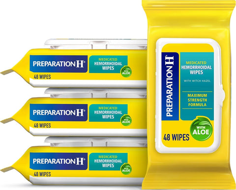 Preparation H Hemorrhoid Flushable Wipes with Witch Hazel for Skin Irritation Relief - 48 Count (Pack of 2)
