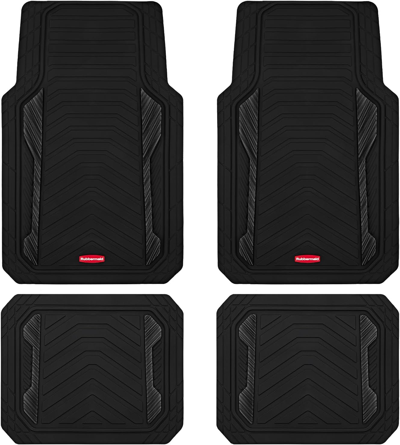 Rubbermaid Car Floor Mat, Heavy Duty All-Weather Car Mats Full Set with Dual-Tone Black Aluminum Inserts – Universal Fit, Anti-Slip Backing, Trim-to-Fit for Most SUV, Sedan, Van