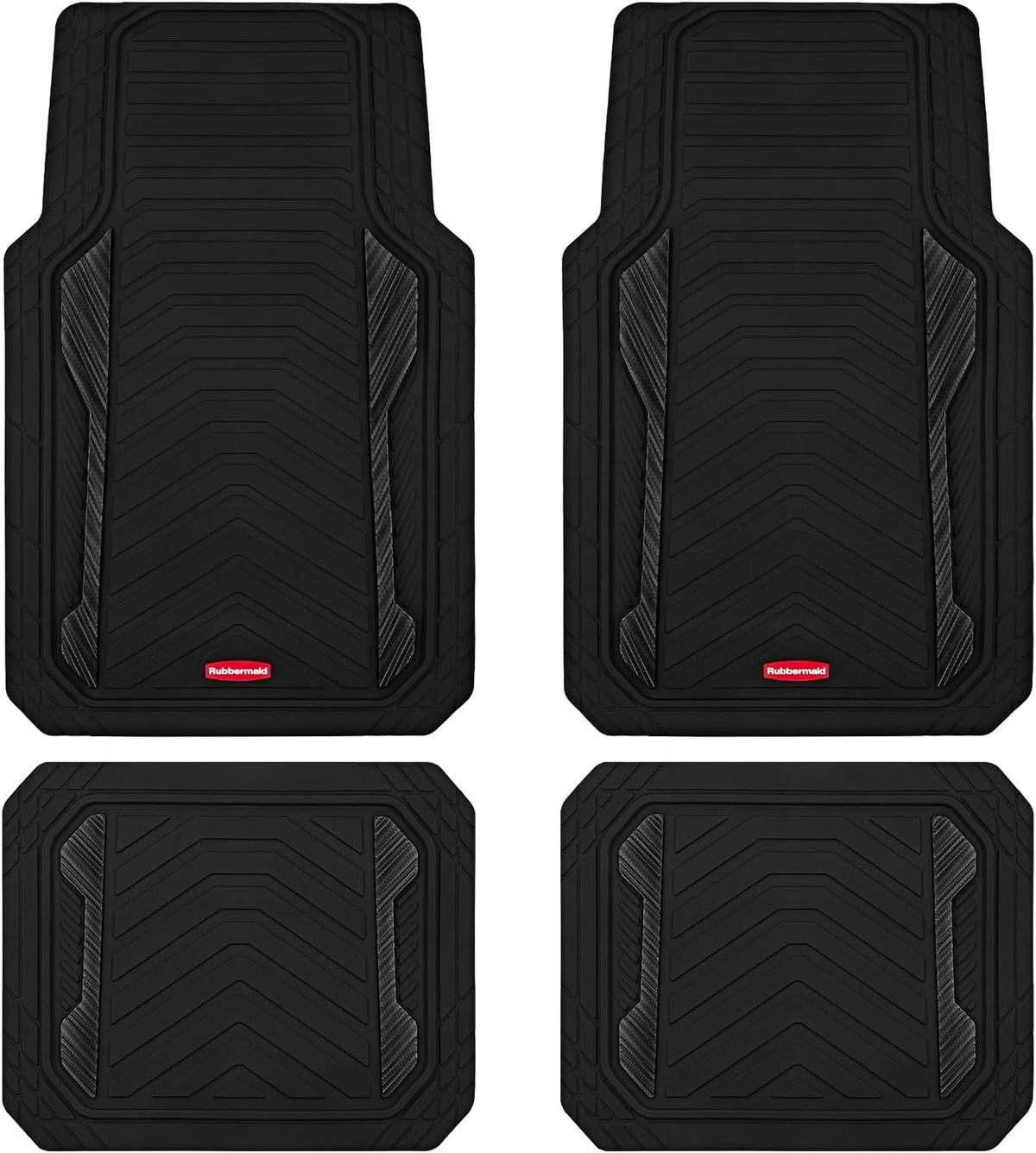 Rubbermaid Car Floor Mat, Heavy Duty All-Weather Car Mats Full Set with Dual-Tone Black Aluminum Inserts – Universal Fit, Anti-Slip Backing, Trim-to-Fit for Most SUV, Sedan, Van