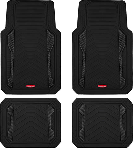 Rubbermaid Car Floor Mat, Heavy Duty All-Weather Car Mats Full Set with Dual-Tone Black Aluminum Inserts – Universal Fit, Anti-Slip Backing, Trim-to-Fit for Most SUV, Sedan, Van