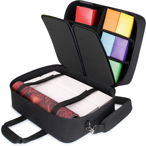 USA Gear XL MTG Bag Fits Magic the Gathering Deck Boxes, Playmats, Pokemon, Yugioh Cards & More TCG Accessories - TCG Storage Bag with Shoulder Straps, Customizable Interior, Weather Resistant (Black)