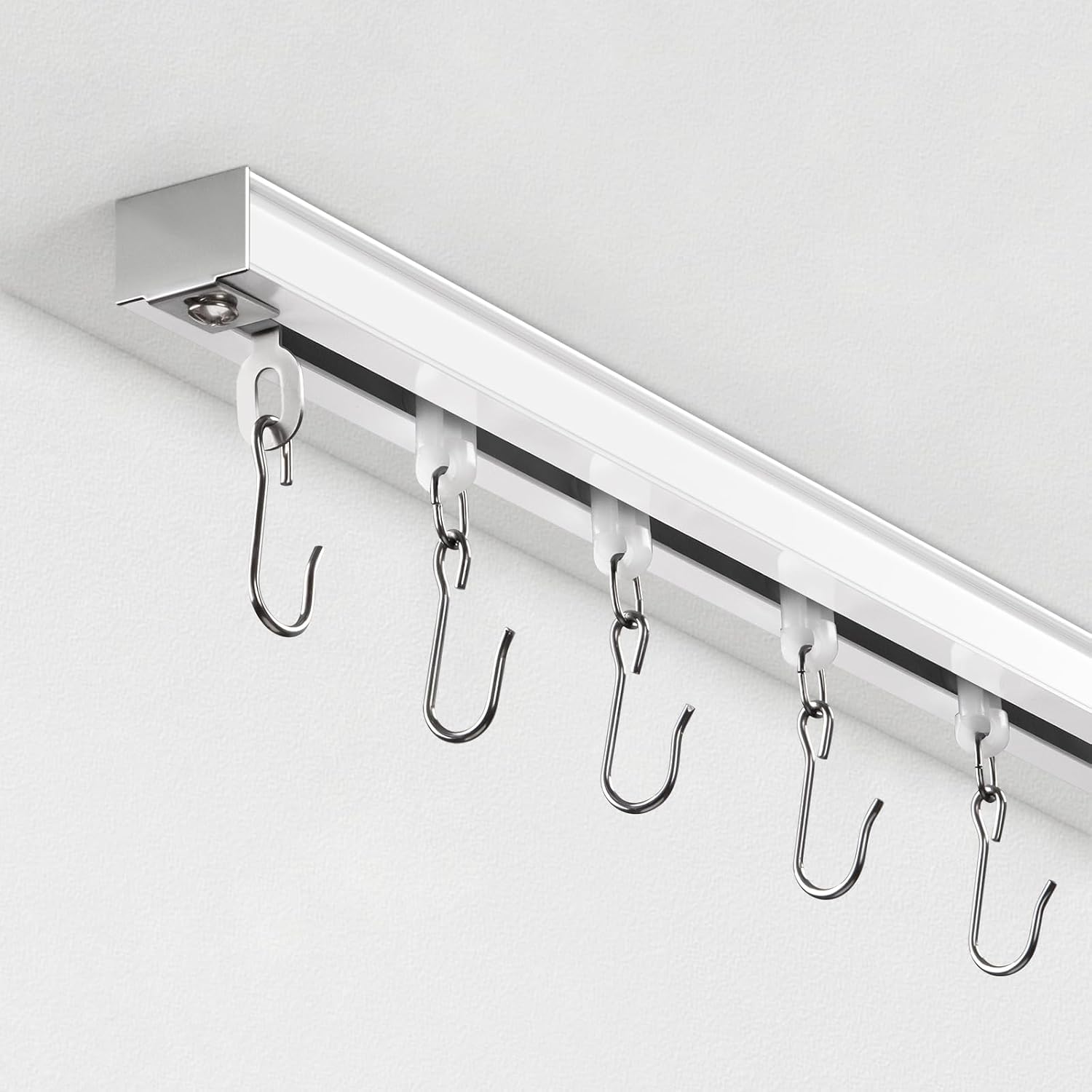 TEAKMAMA Aluminum Ceiling Curtain Track with Roller Hooks, White, 15ft-18ft